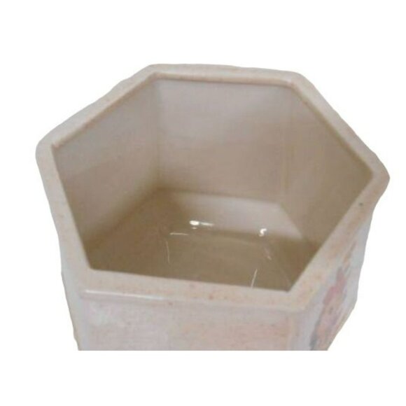 Vintage 1986 Hexagon Floral Transferware Cookie Jar With Lid 7" X 9" - Picture 3 of 4